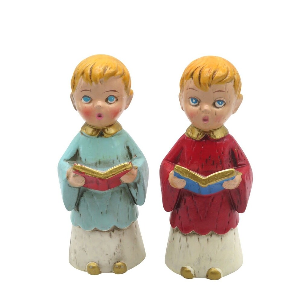Vintage Christmas Choir Boys Paper Mache Figures Japan Blonde Blue Eyes 5.5"
